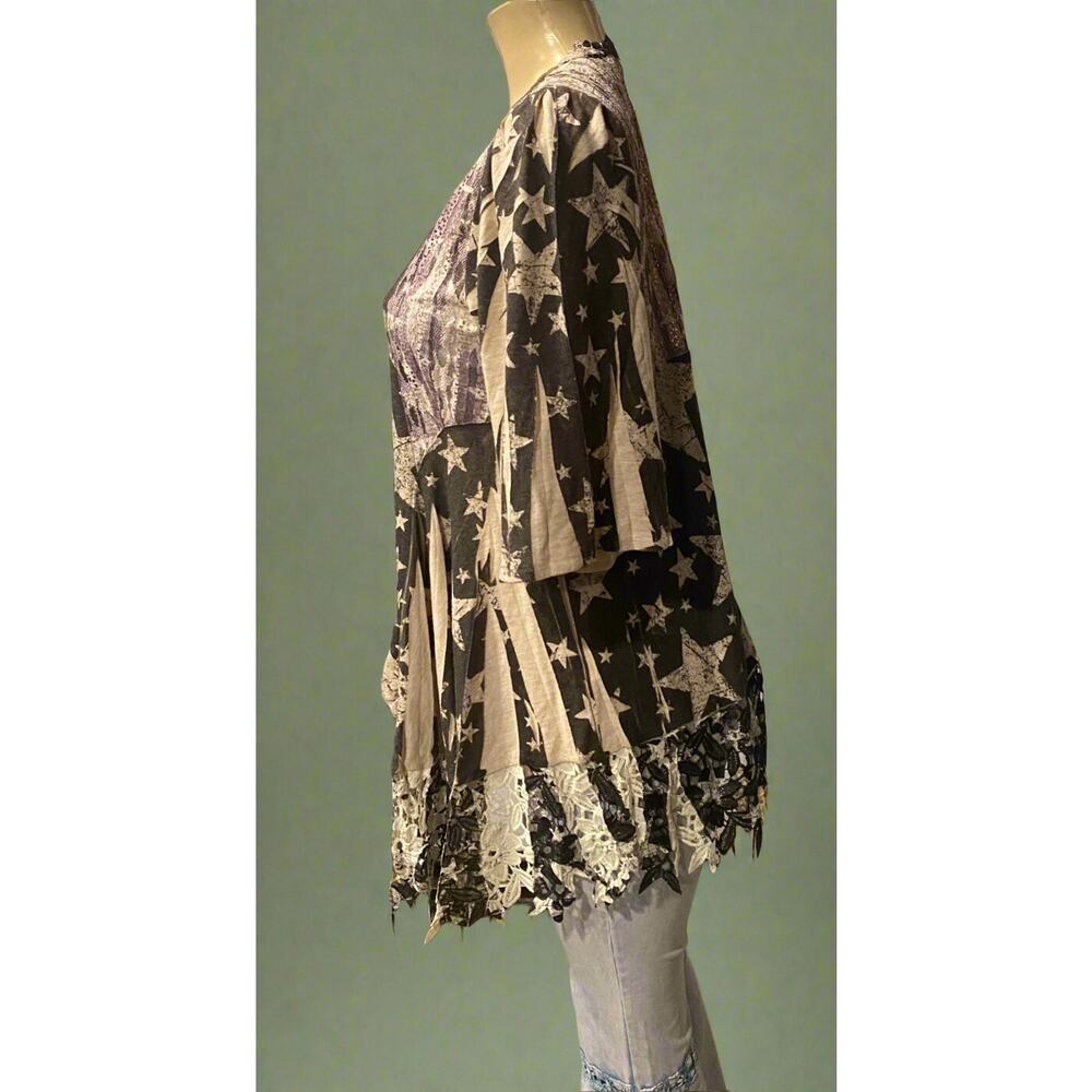 Origami Black Stars and Stripes Cardigan with Pockets Small/Medium - Picture 3 of 5